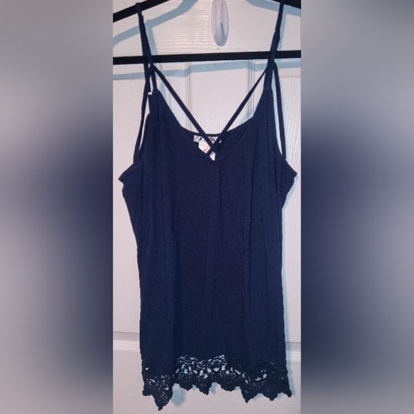 K Jordan Tops - K. Jordan Cotton Modal Long Lacey Adjustable Strappy Cami Top Navy Blue Size XL